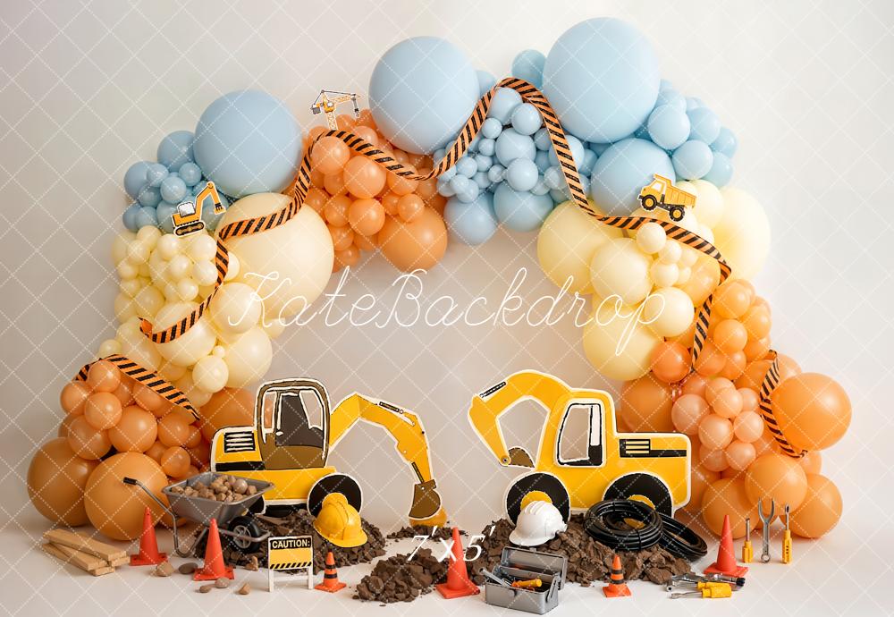 Kate Construction Diggers Balloons Tools Backdrop Designed by Emetselch