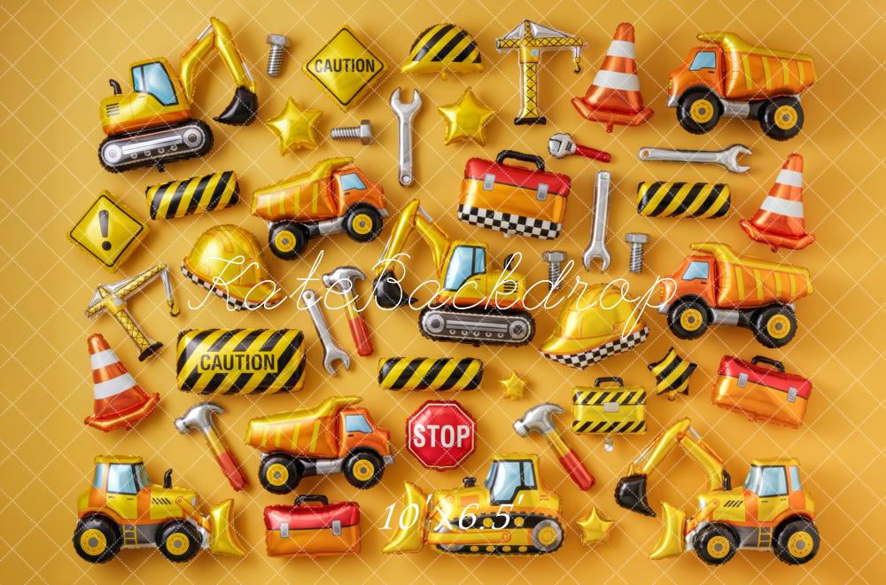 Kate Construction Trucks Tools Signs Fleece Backdrop Designed by Patty Robert - Image 2