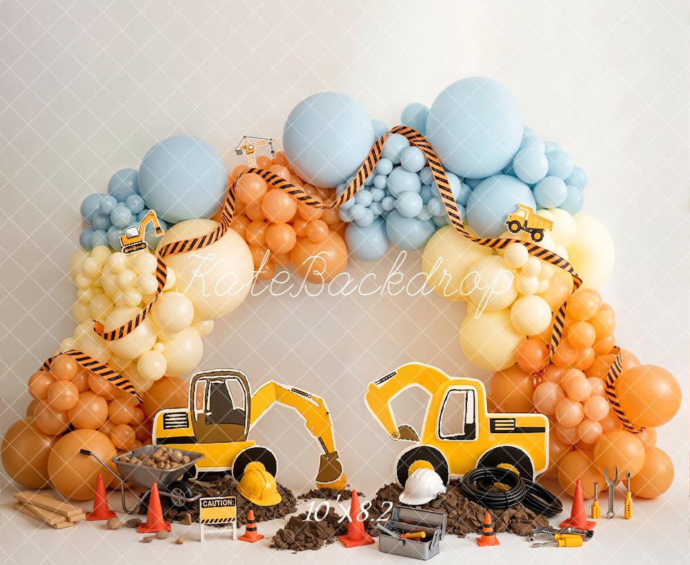 Kate Construction Vehicles Tools Balloon Arch Fleece Backdrop Designed by Emetselch - Image 3