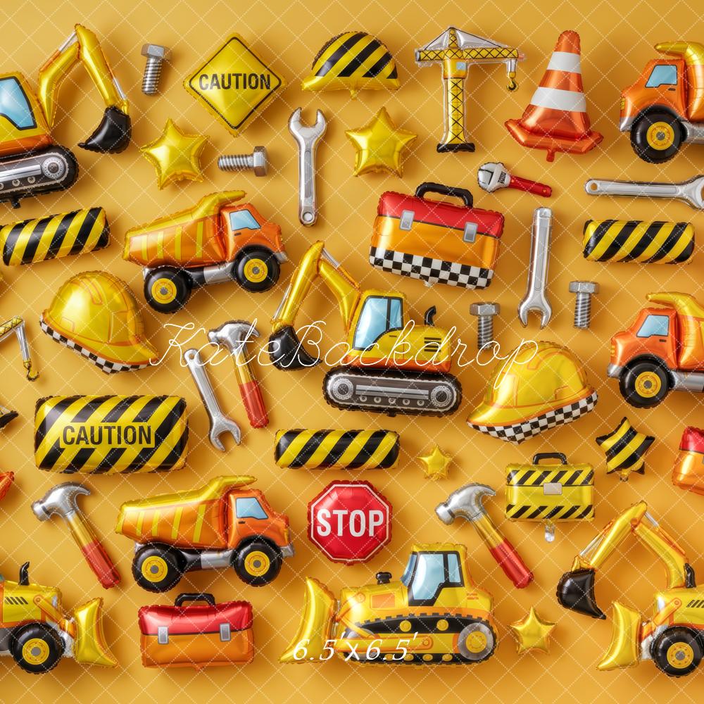 Kate Construction Vehicles Tools Cones Yellow Backdrop Designed by Patty Robert - Image 2