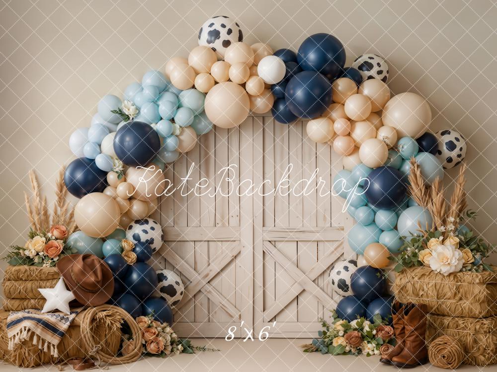 Kate Cowboy Balloon Arch Barn Door Fleece Backdrop Designed by Emetselch