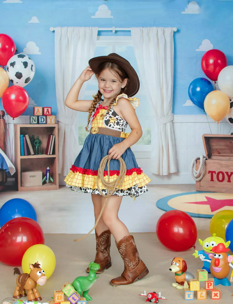 Kate Cowboy Bedroom Blue Cloud Wall Backdrop Designed by Mini MakeBelieve