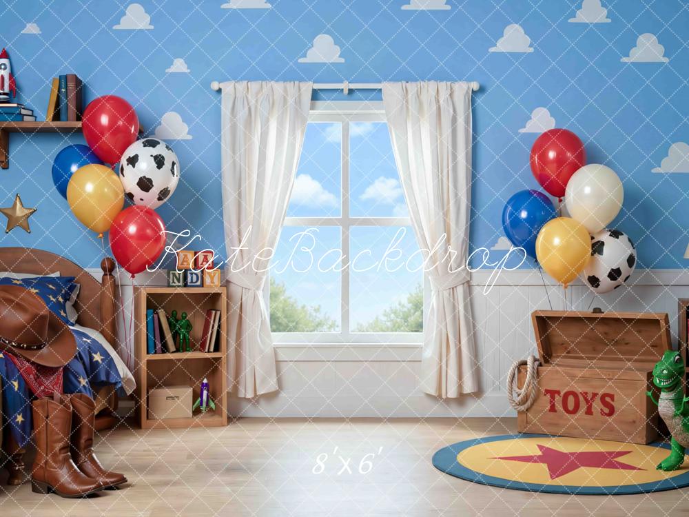 Kate Cowboy Bedroom Blue Cloud Wall Backdrop Designed by Mini MakeBelieve - Image 6