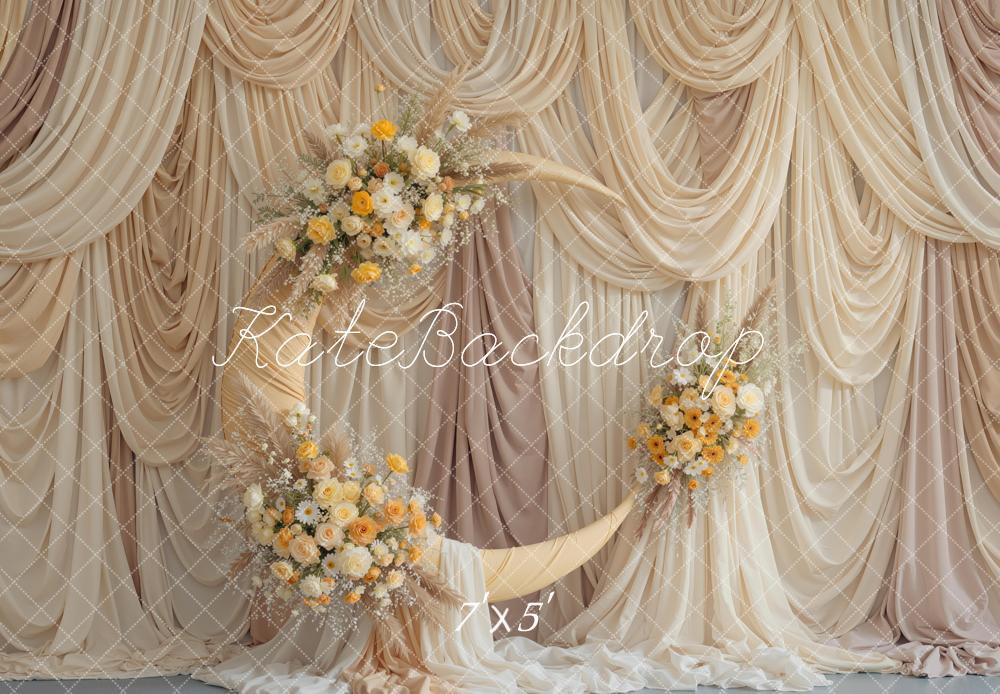 Kate Cream Drapes Moon Floral Arch Backdrop Designed by Mini MakeBelieve