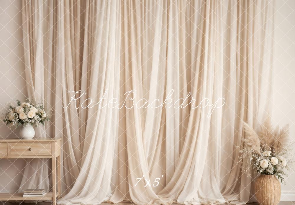 Kate Cream Sheer Curtains Vase Backdrop Designed by Vertigo Productions