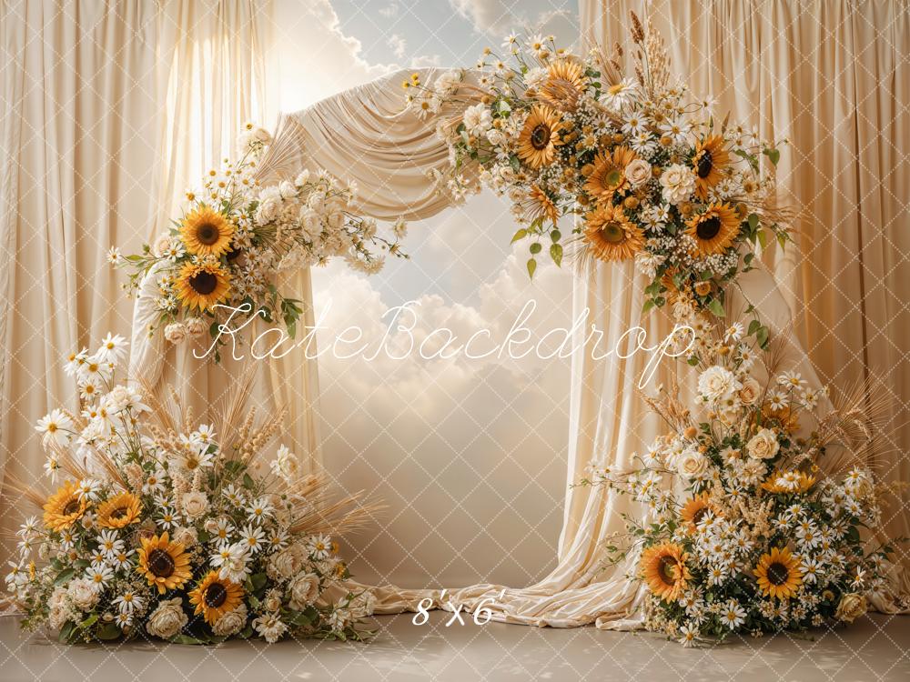 Kate Daisies Sunflowers Arch Cream Curtains Fleece Backdrop Designed by Emetselch