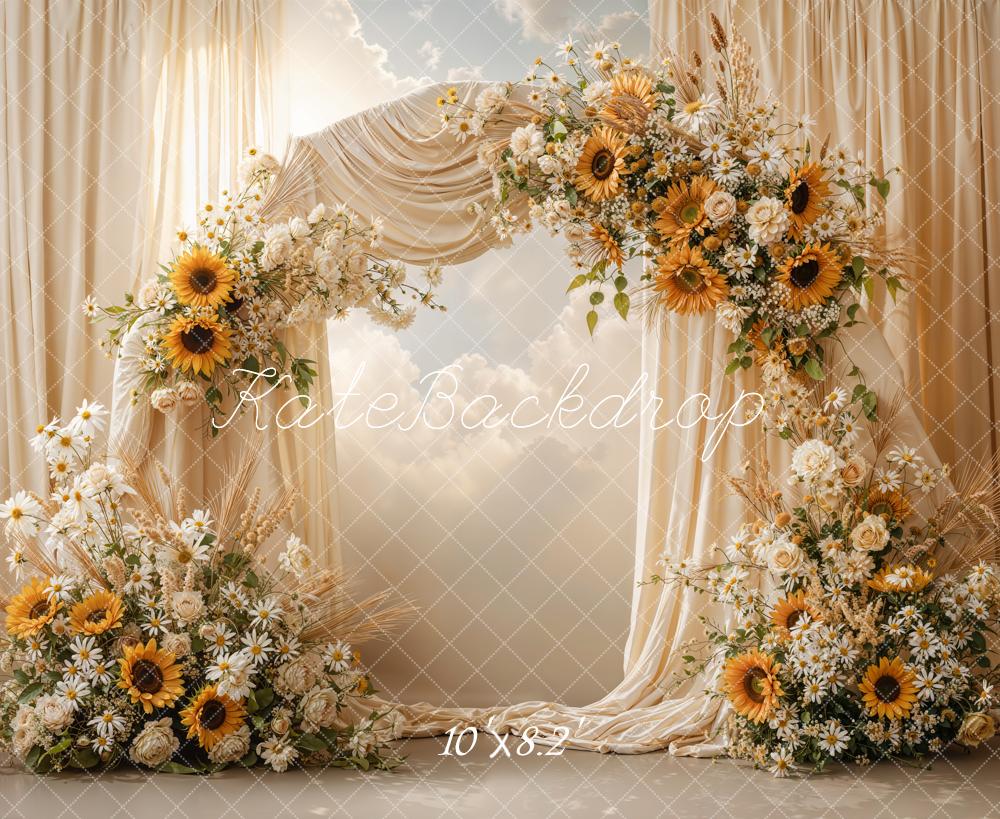Kate Daisies Sunflowers Arch Cream Curtains Fleece Backdrop Designed by Emetselch - Image 3