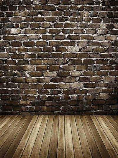 Kate Dark Brick Wall With Brown Wood Floor Backdrop