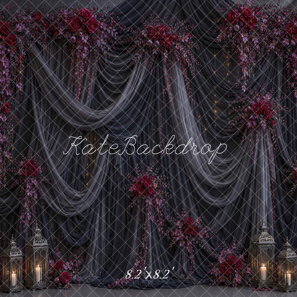 Kate Dark Drapes Red Floral Candles Backdrop Designed by Chain Photography - Image 5