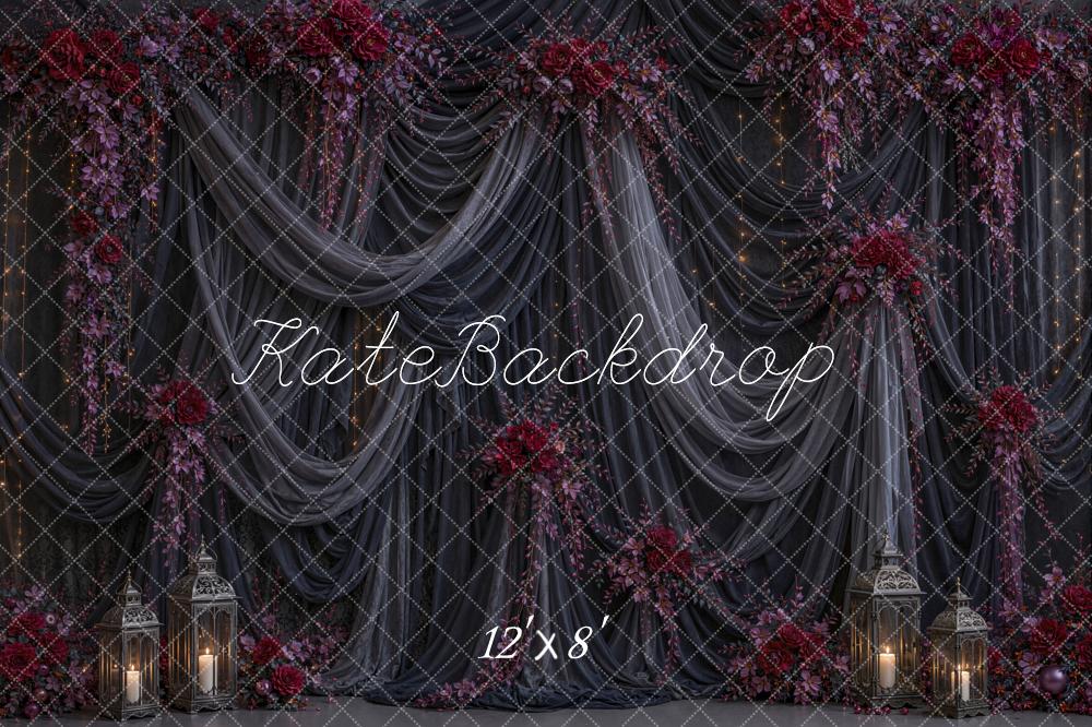 Kate Dark Drapes Red Floral Candles Backdrop Designed by Chain Photography - Image 8