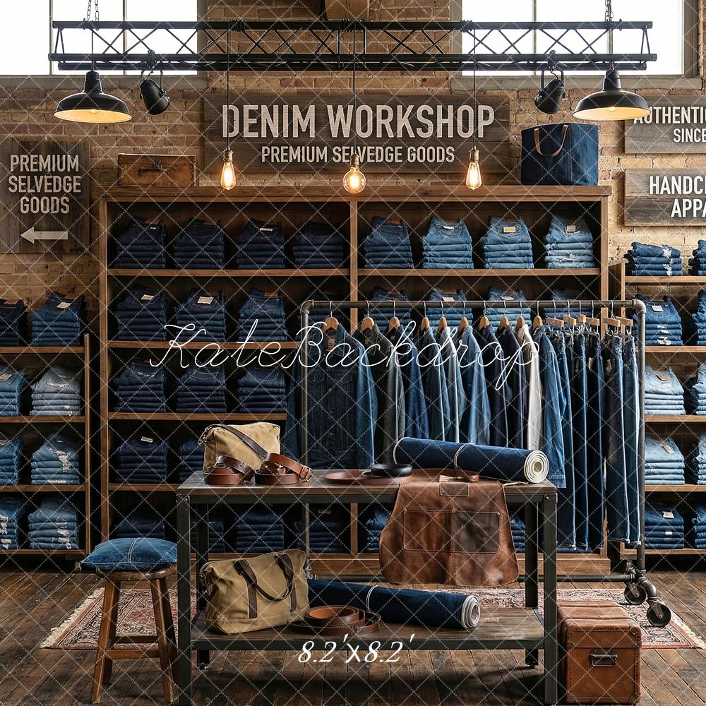 Kate Denim Workshop Shelves Brick Wall Backdrop Designed by Patty Robert - Image 5