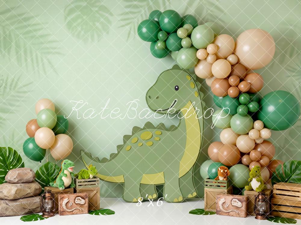 Kate Dinosaur Balloons Crates Leaves Fleece Backdrop Designed by Patty Robert