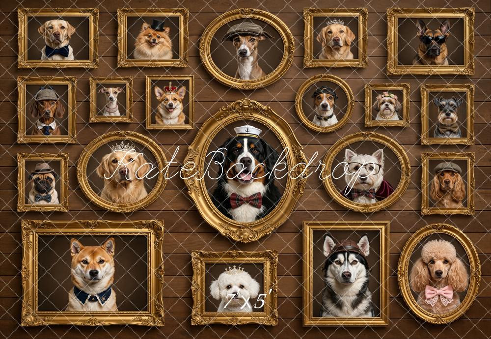 Kate Dog Portrait Gold Frames Brown Wall Backdrop Designed by Chain Photography