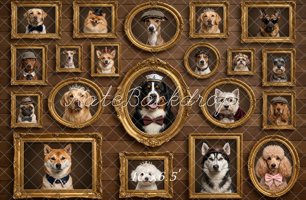 Kate Dog Portraits Gold Frames Brown Wall Fleece Backdrop Designed by Chain Photography - Image 2