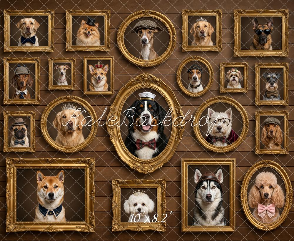 Kate Dog Portraits Gold Frames Brown Wall Fleece Backdrop Designed by Chain Photography - Image 3
