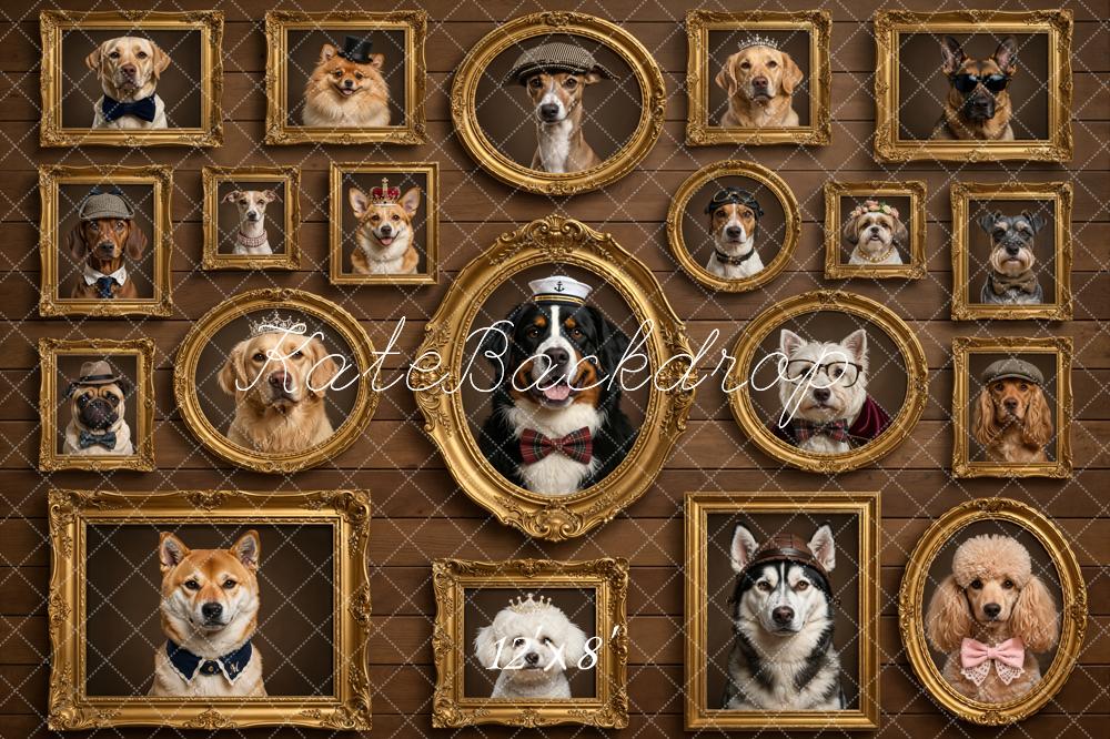 Kate Dog Portraits Gold Frames Brown Wall Fleece Backdrop Designed by Chain Photography - Image 4