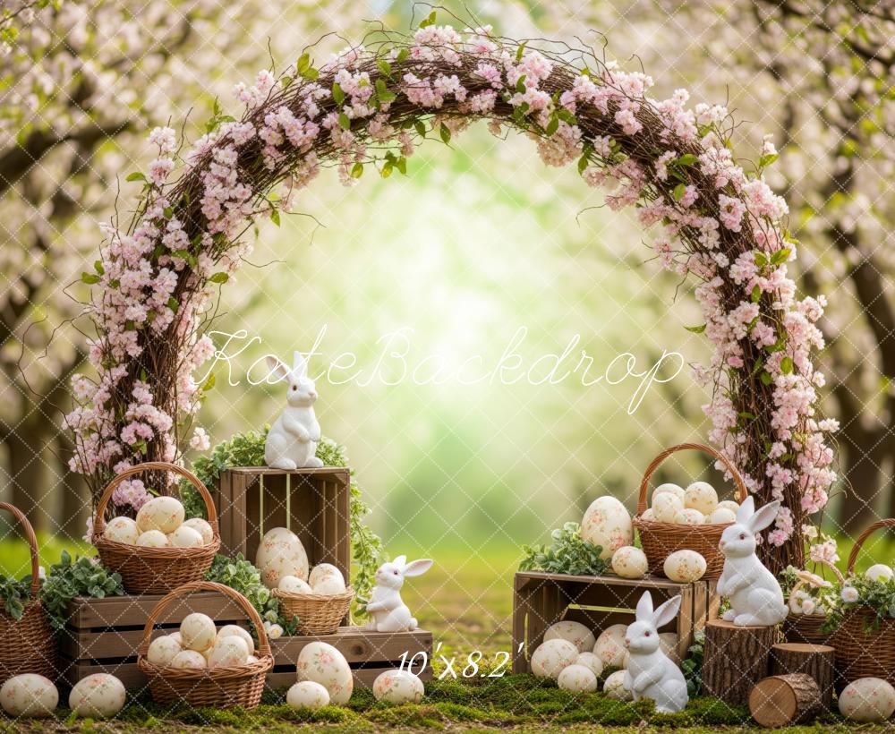 Kate Easter Bunny Floral Arch Eggs Fleece Backdrop Designed by Patty Robert - Image 3