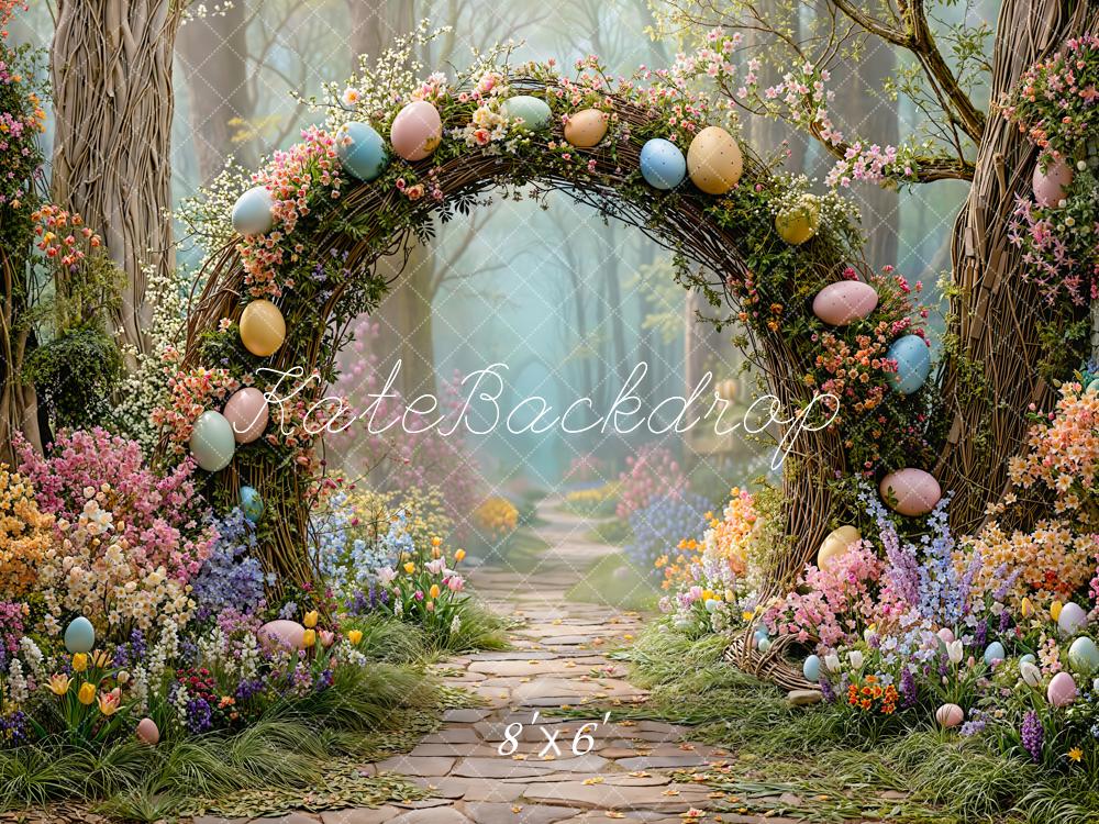 Kate Easter Bunny Pastel Eggs Forest Fleece Backdrop Designed by Emetselch
