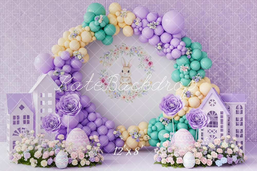 Kate Easter Bunny Balloon Arch Pastel Houses Fleece Backdrop Designed by Patty Robert - Image 4