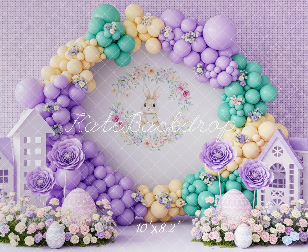 Kate Easter Bunny Balloons Eggs Pastel Houses Backdrop Designed by Patty Robert - Image 6