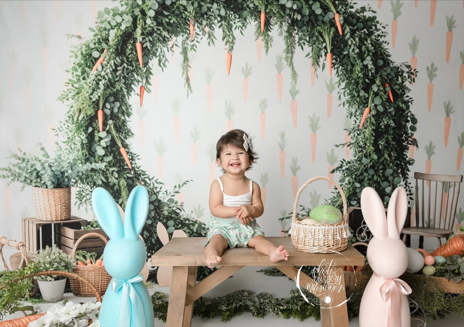 Kate Easter Bunny Carrot Grass Arch Backdrop Designed by Patty Robert