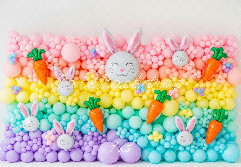 Kate Easter Bunny Carrots Rainbow Balloons Backdrop Designed by Patty Robert