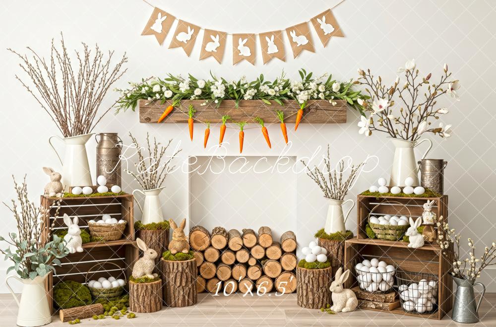 Kate Easter Bunny Carrots Rustic Fireplace Fleece Backdrop Designed by Patty Robert - Image 2
