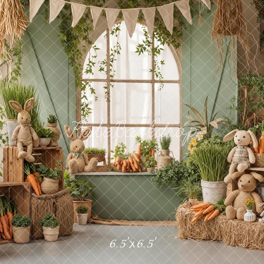 Kate Easter Bunny Carrots Rustic Window Backdrop Designed by Emetselch - Image 4