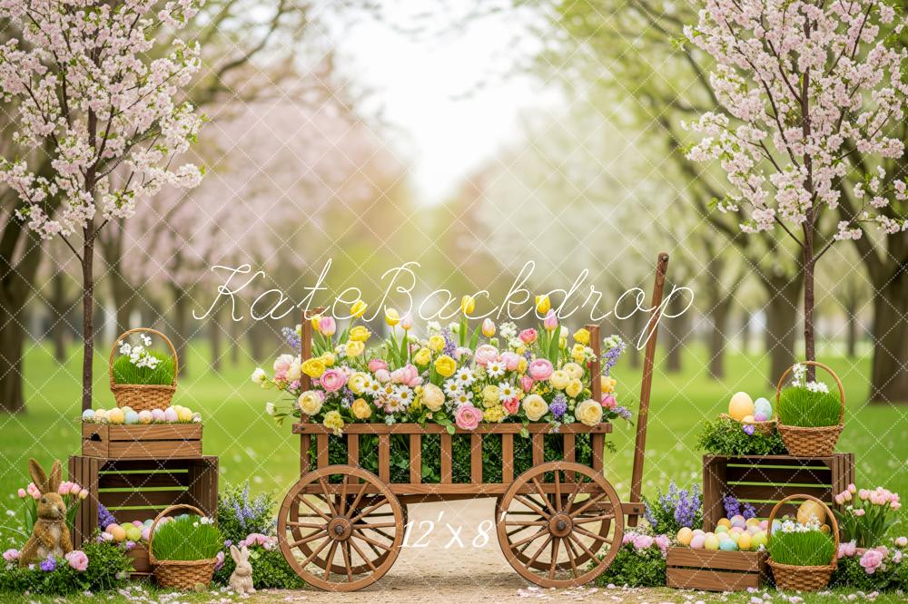 Kate Easter Bunny Egg Cart Blossoms Fleece Backdrop Designed by Patty Robert - Image 4