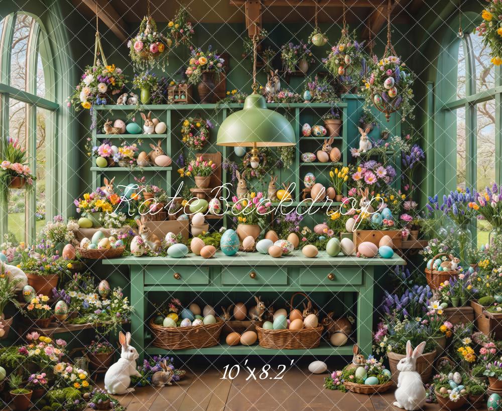 Kate Easter Bunny Eggs Floral Pots Fleece Backdrop Designed by Emetselch - Image 3