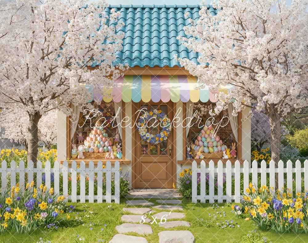 Kate Easter Bunny Eggs Garden Fleece Backdrop Designed by Emetselch