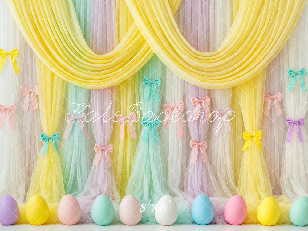 Kate Easter Bunny Eggs Ribbons Curtains Fleece Backdrop Designed by Patty Robert