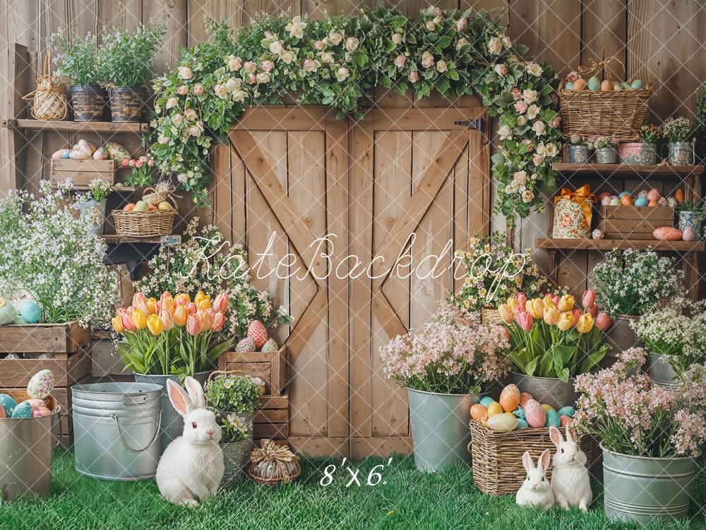 Kate Easter Bunny Eggs Rustic Barn Fleece Backdrop Designed by Emetselch