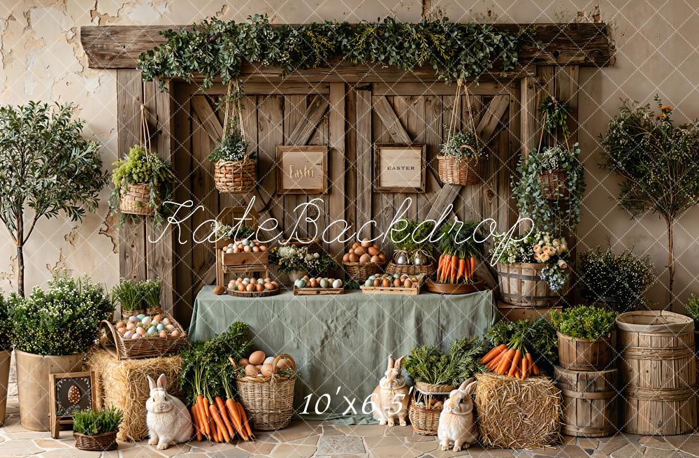 Kate Easter Bunny Eggs Rustic Barn Fleece Backdrop Designed by Emetselch - Image 2
