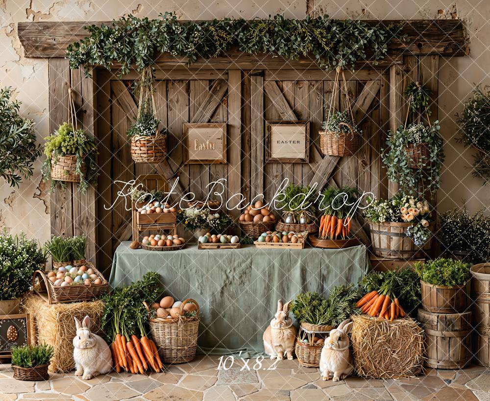 Kate Easter Bunny Eggs Rustic Barn Fleece Backdrop Designed by Emetselch - Image 3
