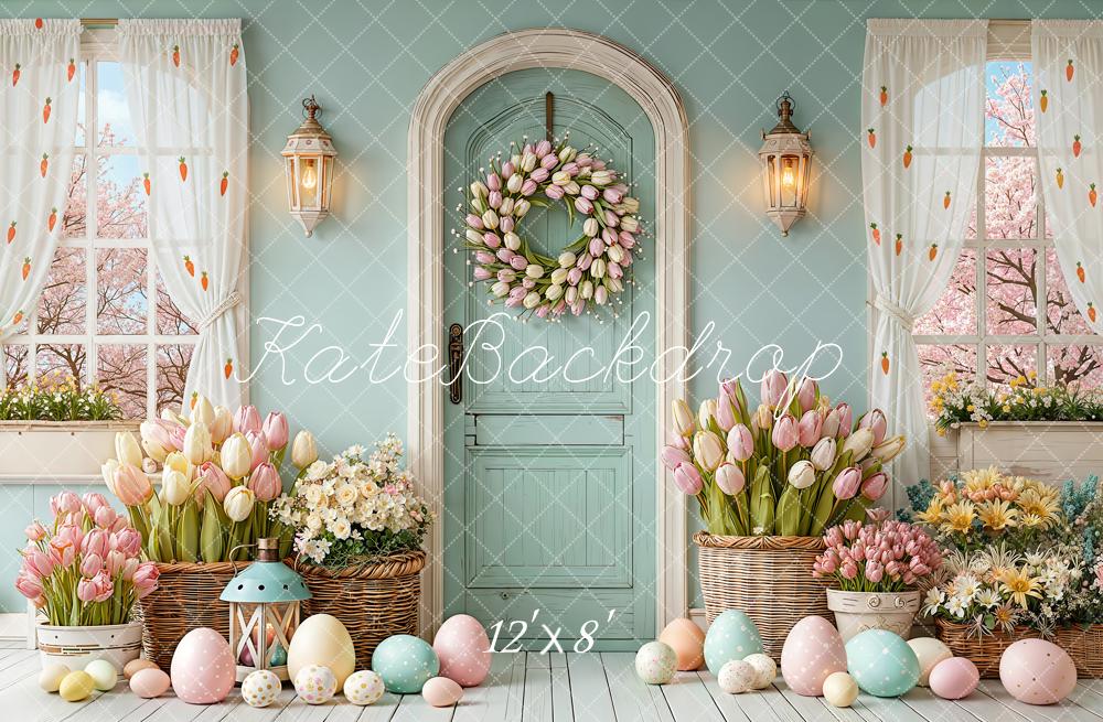 Kate Easter Bunny Eggs Tulips Pastel Fleece Backdrop Designed by Emetselch - Image 4