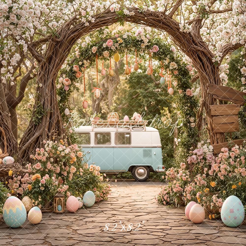 Kate Easter Bunny Floral Arch Eggs Vintage Van Backdrop Designed by Emetselch - Image 5