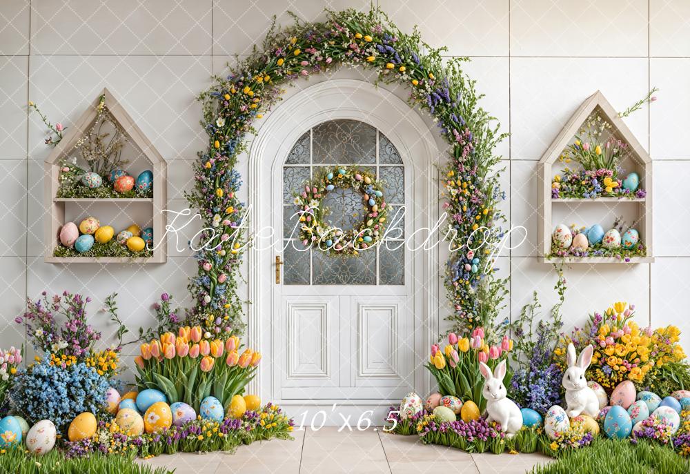 Kate Easter Bunny Floral Arch Fleece Backdrop Designed by Emetselch