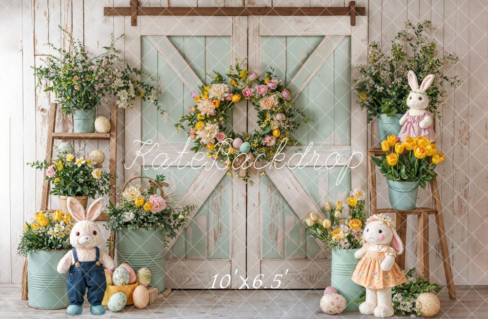 Kate Easter Bunny Floral Eggs Rustic Barn Backdrop Designed by Emetselch - Image 4