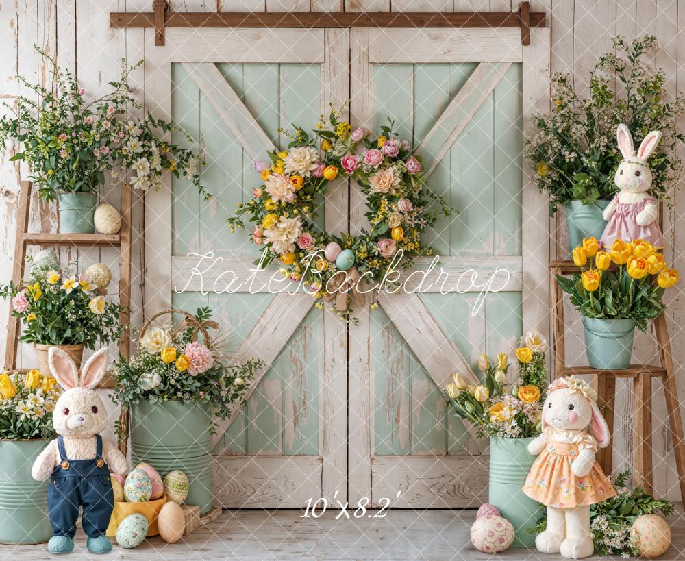 Kate Easter Bunny Floral Eggs Rustic Barn Backdrop Designed by Emetselch - Image 6
