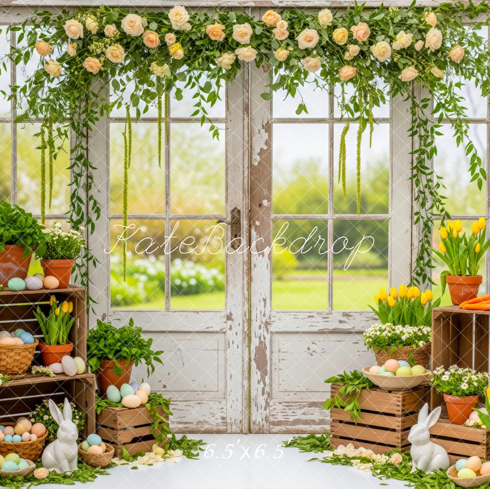 Kate Easter Bunny Floral Eggs Rustic Window Backdrop Designed by Patty Robert - Image 2