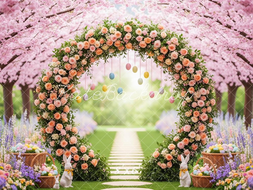 Kate Easter Bunny Flower Arch Eggs Fleece Backdrop Designed by Patty Robert