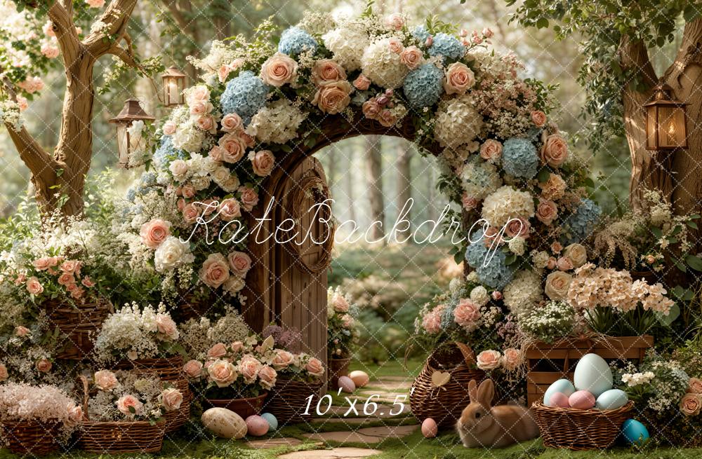 Kate Easter Bunny Flower Arch Garden Fleece Backdrop Designed by Emstselch - Image 2