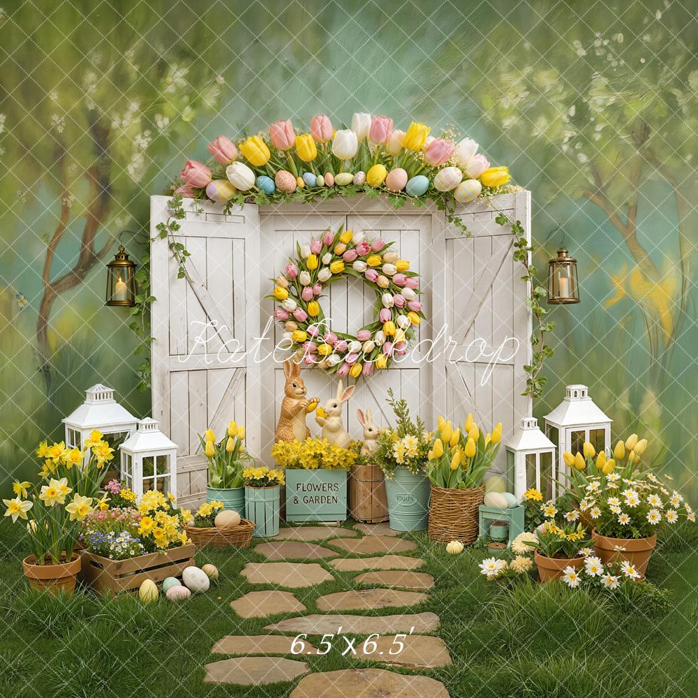 Kate Easter Bunny Floral White Door Backdrop Designed by Chain Photography - Image 2