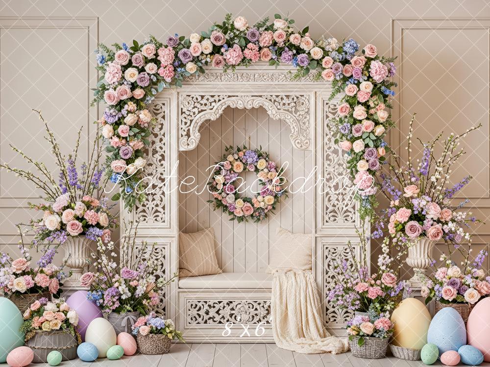 Kate Easter Bunny Garland Eggs Bench Fleece Backdrop Designed by Patty Robert