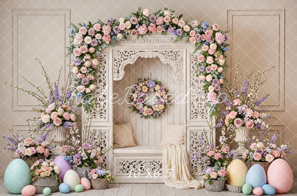 Kate Easter Bunny Garland Eggs Bench Fleece Backdrop Designed by Patty Robert - Image 2