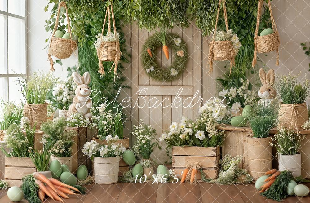 Kate Easter Bunny Greenery Carrots Baskets Fleece Backdrop Designed by Emetselch - Image 2