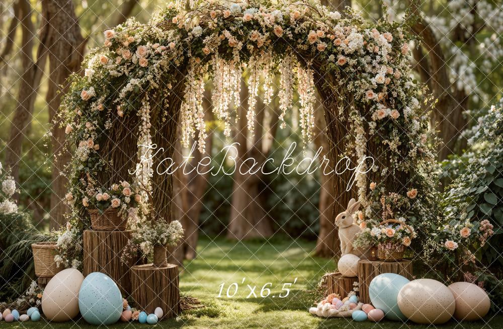 Kate Easter Bunny Pastel Eggs Forest Fleece Backdrop Designed by Emetselch - Image 2