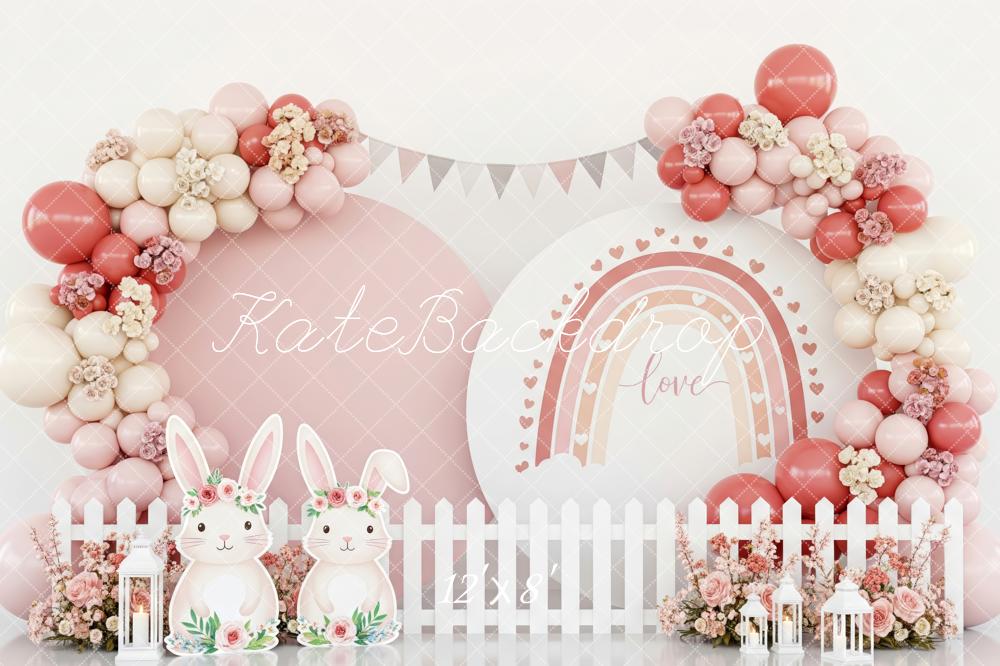 Kate Easter Bunny Pink Balloons Floral Fence Backdrop Designed by Patty Robert - Image 8