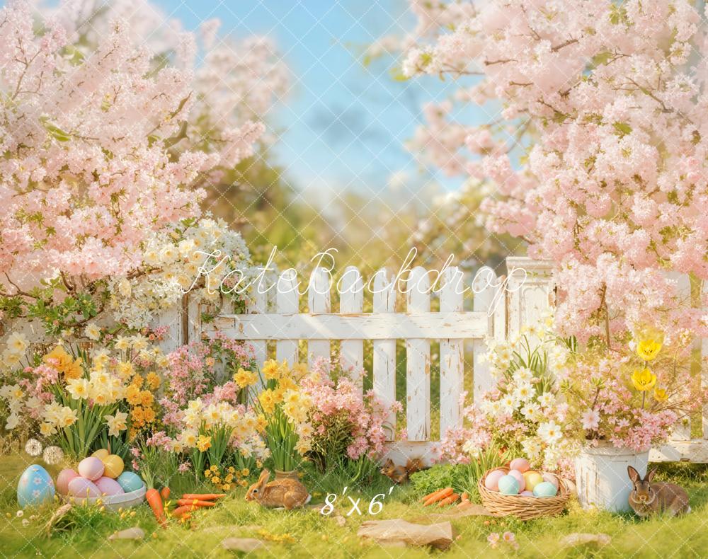 Kate Easter Bunny Pink Blossoms Garden Fleece Backdrop Designed by Emetselch